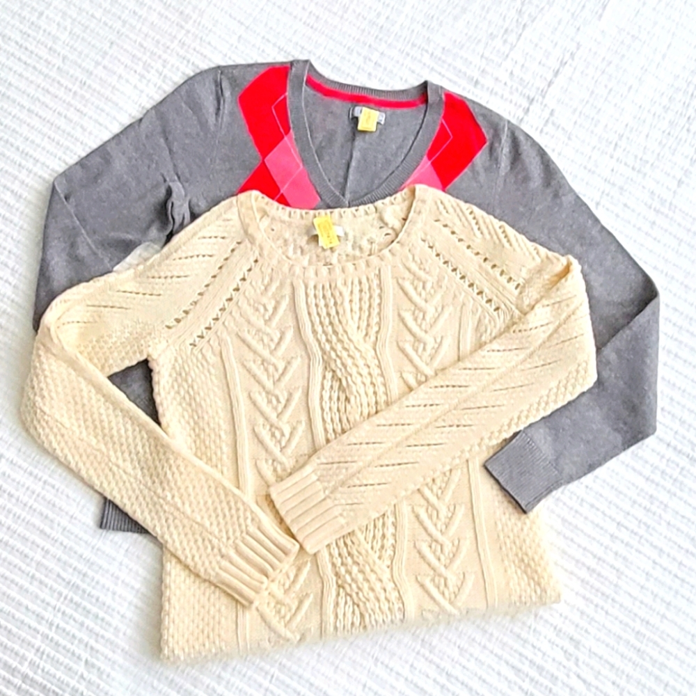 Bundle Izod Argyle Plaid & Gap Cable Knit Sweaters Preowned